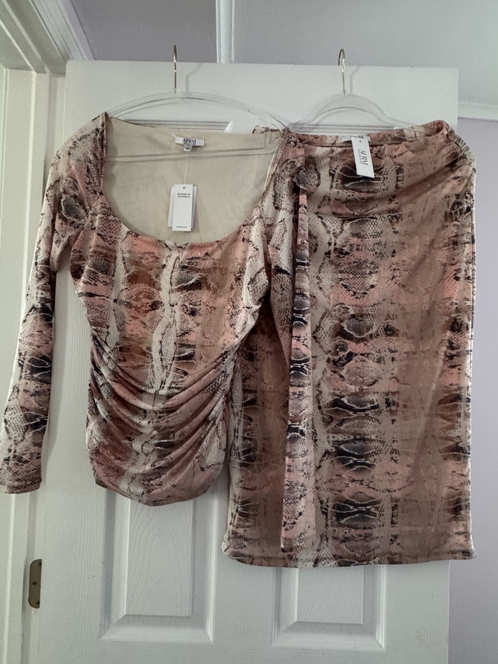 AFRM Snake-Print Pink Two-Piece Skirt Set